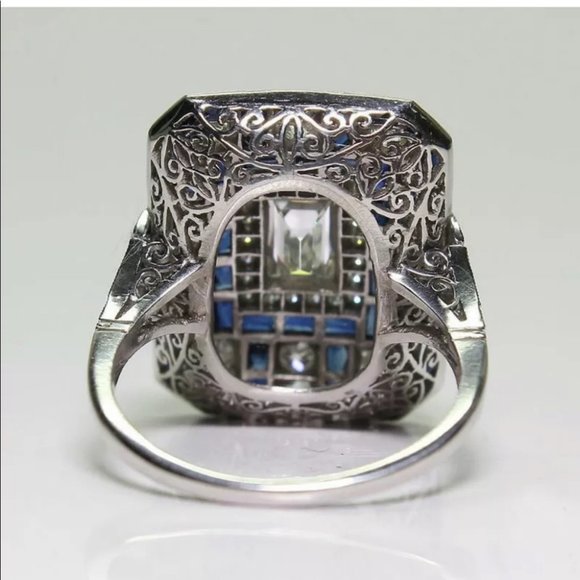 925 Silver Women Emerald Cut White Sapphire Ring - Picture 6 of 6